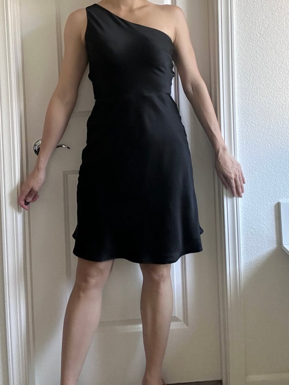 Vintage 100% Silk One-shoulder Backless Mini Black dress size 4